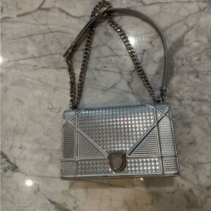 Christian Dior Silver Diorama Flap Bag | Chain Strap |Statement Piece